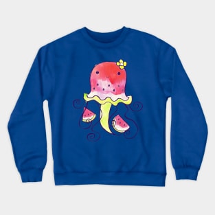 Watermelon Watercolor Jellyfish Crewneck Sweatshirt